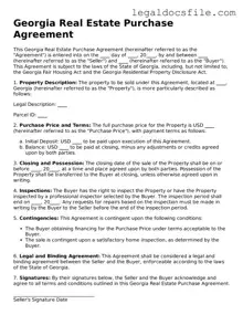 Valid Real Estate Purchase Agreement Template for the State of Georgia