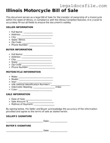 Valid Motorcycle Bill of Sale Template for the State of Illinois