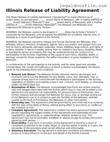 Valid Release of Liability Template for the State of Illinois