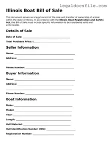 Valid Boat Bill of Sale Template for the State of Illinois