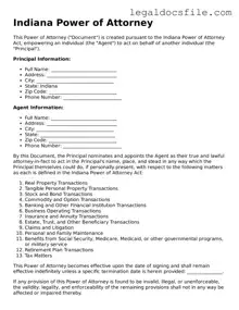 Valid Power of Attorney Template for the State of Indiana