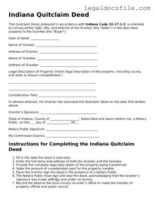 Valid Quitclaim Deed Template for the State of Indiana