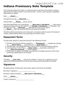 Valid Promissory Note Template for the State of Indiana