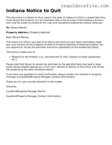 Valid Notice to Quit Template for the State of Indiana