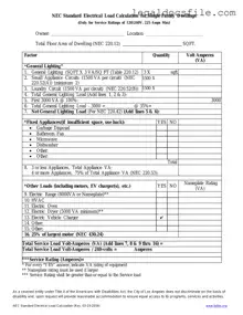 Printable LADBS NEC Standard Electrical Load Calculation Template in PDF