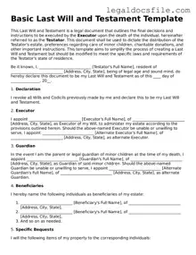 Printable Last Will and Testament Document