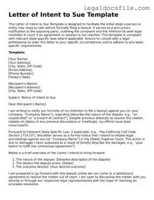 Printable Letter of Intent to Sue Document