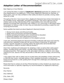 Printable Adoption Letter of Recommendation Document