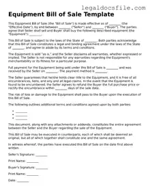 Printable Equipment Bill of Sale Document