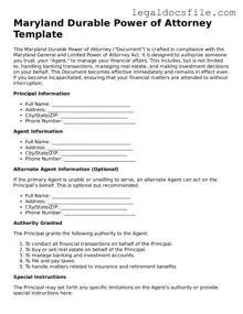 Valid Durable Power of Attorney Template for the State of Maryland