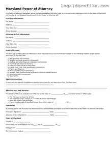 Valid Power of Attorney Template for the State of Maryland