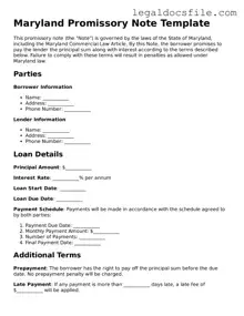 Valid Promissory Note Template for the State of Maryland
