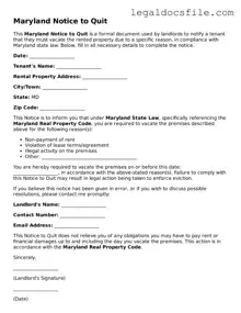 Valid Notice to Quit Template for the State of Maryland