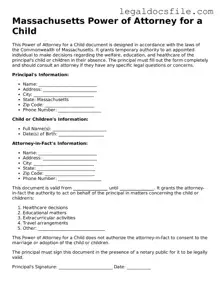 Valid Power of Attorney for a Child Template for the State of Massachusetts
