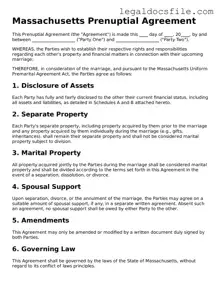 Valid Prenuptial Agreement Template for the State of Massachusetts