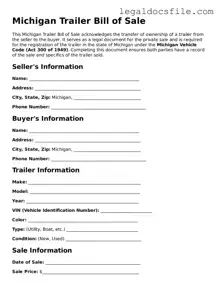 Valid Trailer Bill of Sale Template for the State of Michigan