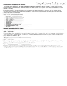 Valid Motor Vehicle Bill of Sale Template for the State of Michigan