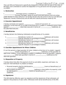 Valid Last Will and Testament Template for the State of Michigan