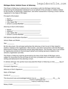 Valid Motor Vehicle Power of Attorney Template for the State of Michigan