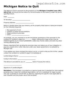 Valid Notice to Quit Template for the State of Michigan