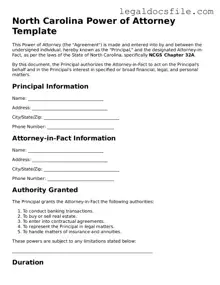 Valid Power of Attorney Template for the State of North Carolina