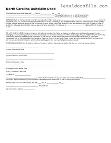 Valid Quitclaim Deed Template for the State of North Carolina