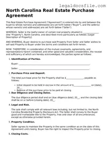 Valid Real Estate Purchase Agreement Template for the State of North Carolina