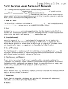 Valid Lease Agreement Template for the State of North Carolina