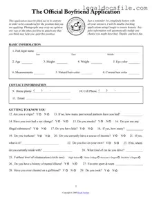 Printable Boyfriend application form Template in PDF