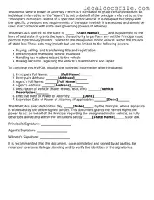 Printable Motor Vehicle Power of Attorney Document