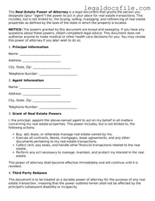 Printable Real Estate Power of Attorney Document