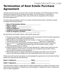 Printable Termination of Real Estate Purchase Agreement Document