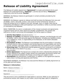 Printable Release of Liability Document