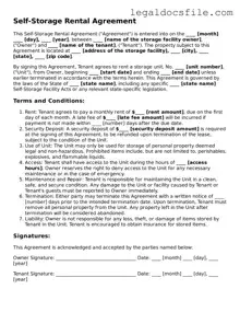 Printable Self-Storage Rental Agreement Document