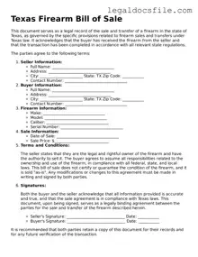 Valid Firearm Bill of Sale Template for the State of Texas