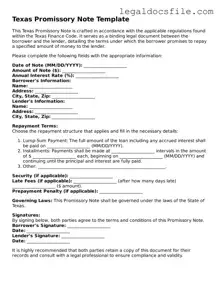 Valid Promissory Note Template for the State of Texas