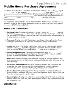 Printable Mobile Home Purchase Agreement Document
