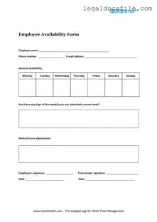 Printable Employee Availability Template in PDF