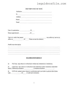Printable Doctors Excuse Note Template in PDF