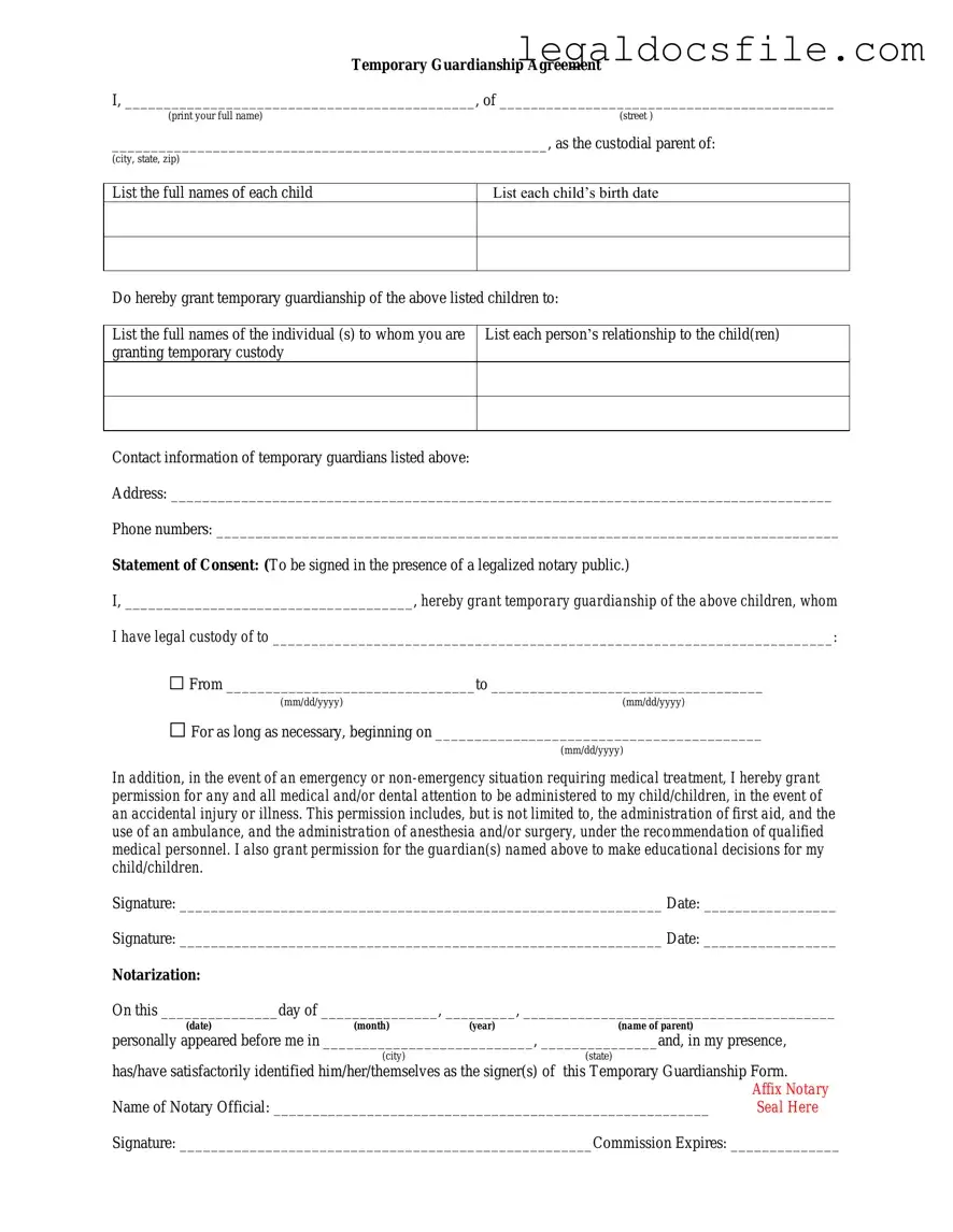 Printable Temporary Custody Template in PDF
