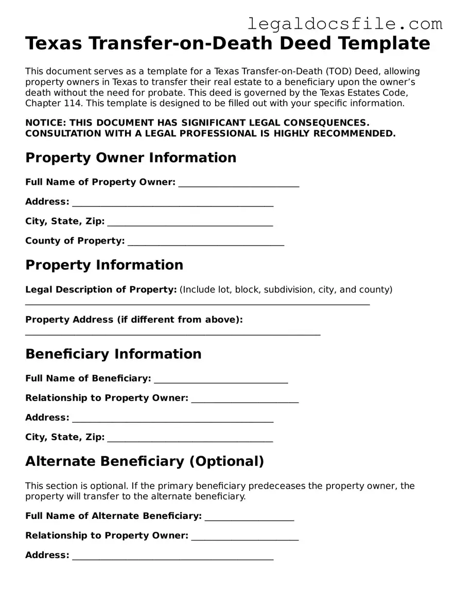 Valid Transfer-on-Death Deed Template for the State of Texas