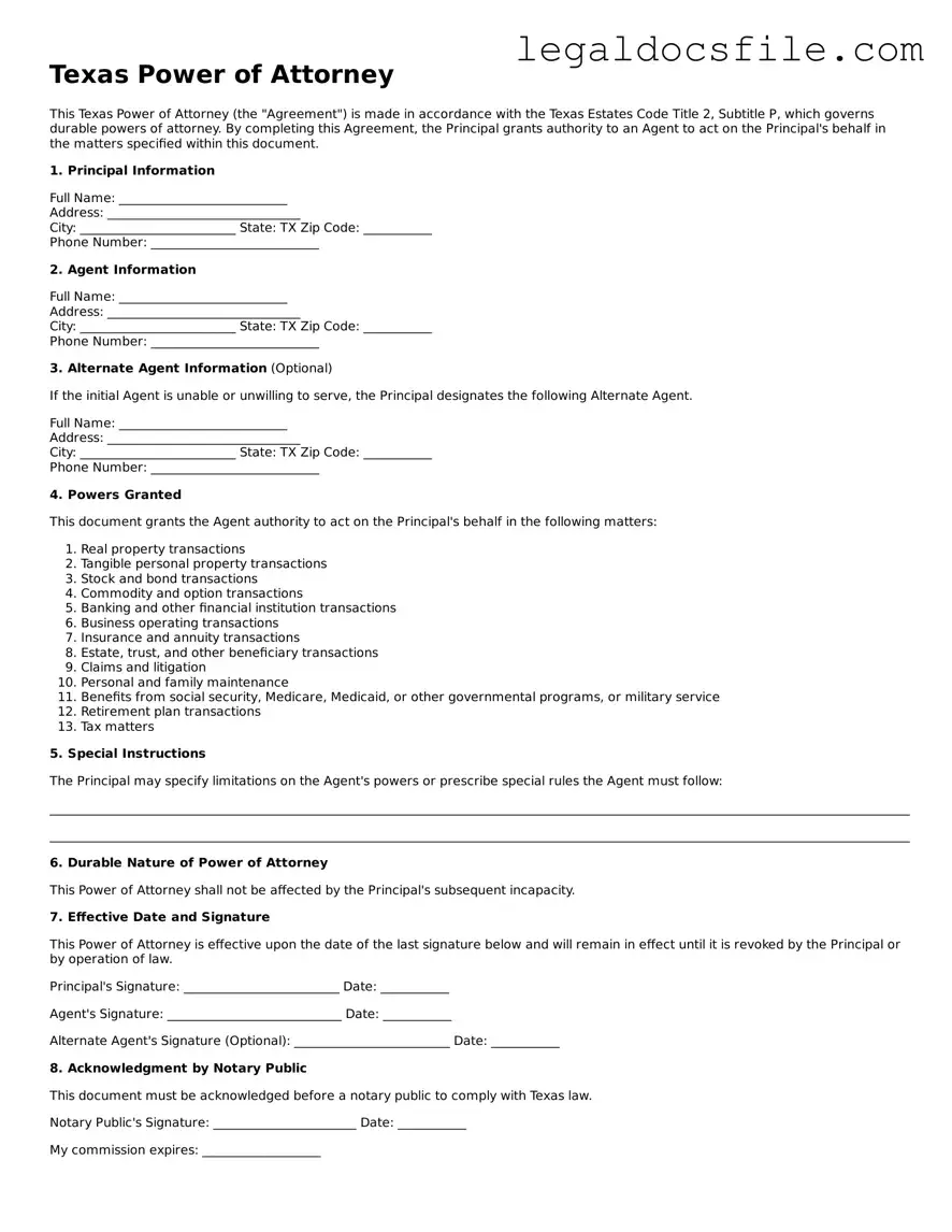 Valid Power of Attorney Template for the State of Texas