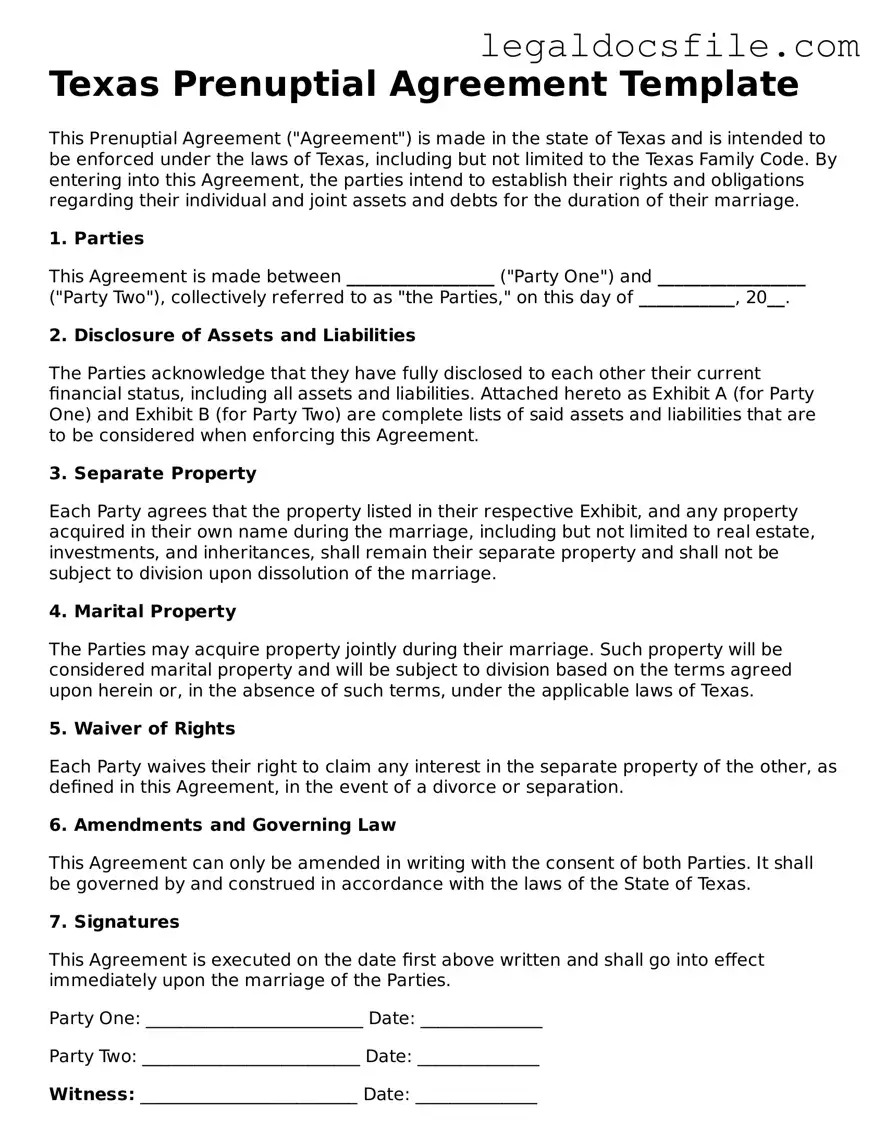 Valid Prenuptial Agreement Template for the State of Texas