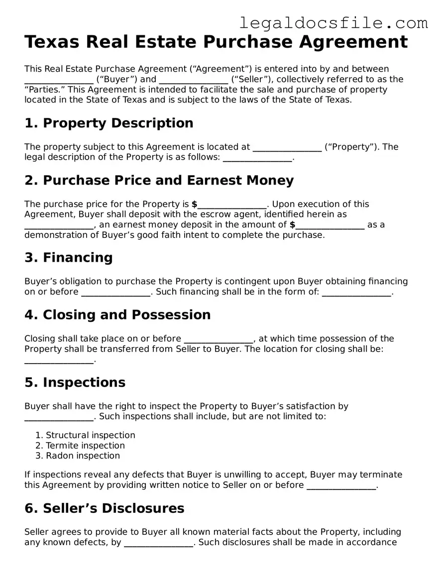 Valid Real Estate Purchase Agreement Template for the State of Texas