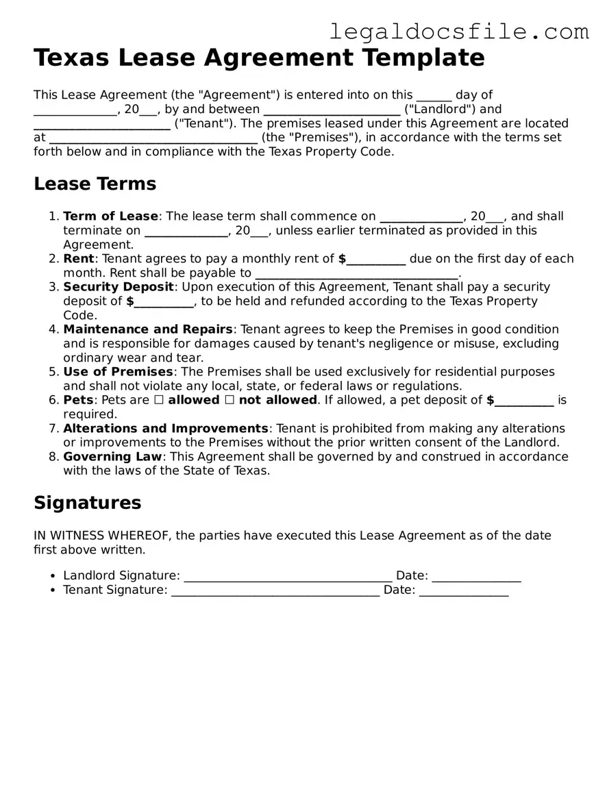 Valid Lease Agreement Template for the State of Texas
