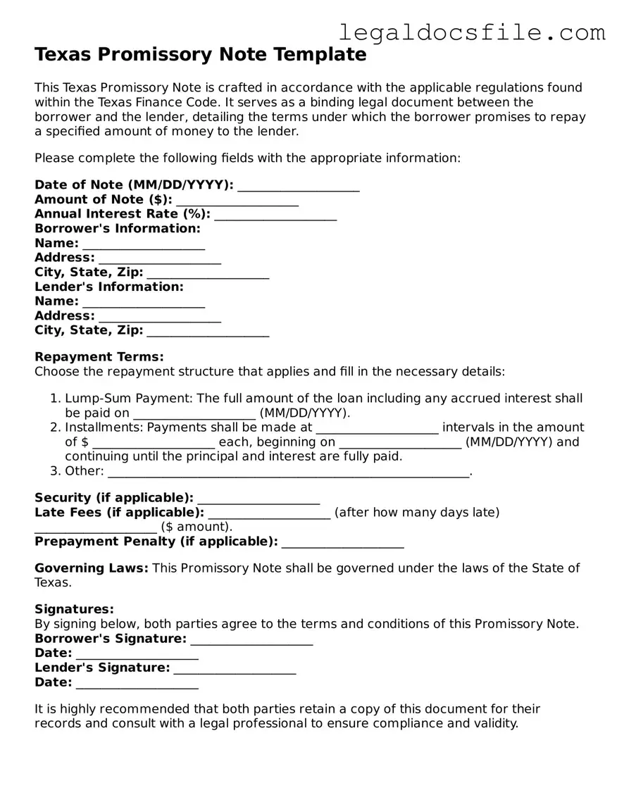 Valid Promissory Note Template for the State of Texas