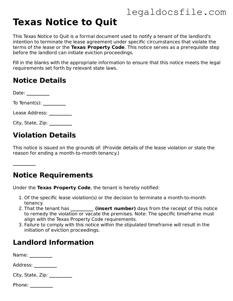 Valid Notice to Quit Template for the State of Texas