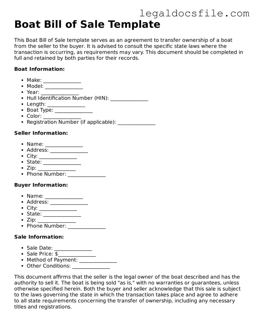 Printable Boat Bill of Sale Document